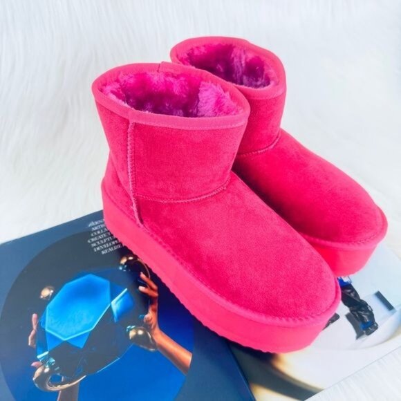 Cape Robbin Robbin Girl Pink Nomel Plush Platform Winter Ankle Boots Bootie - Picture 3 of 10